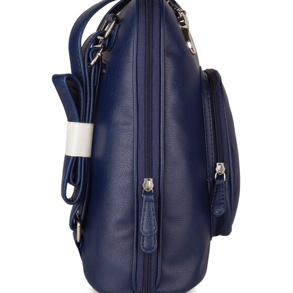 Ladies’ Blue Vegan Leather Backpack – Top Handle Daypack - Picture 7 of 10